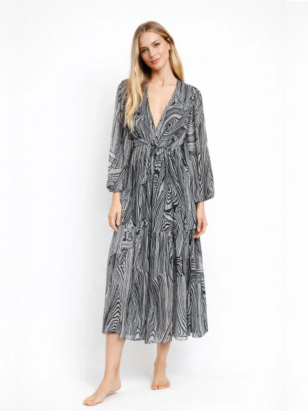 2/$30 Express Metallic Zebra Stripes Cover-up Ecru Black Small/ Medium #A1939
